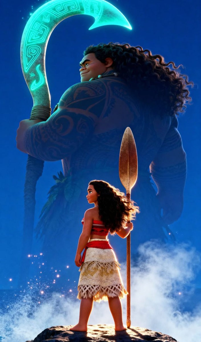 Frazada Moana Y Maui En El Mar Liso