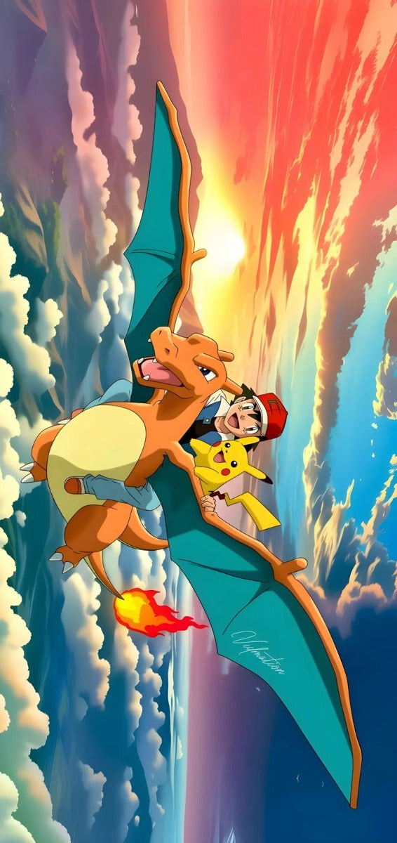 Frazada Pikachu Charizard Volando Liso