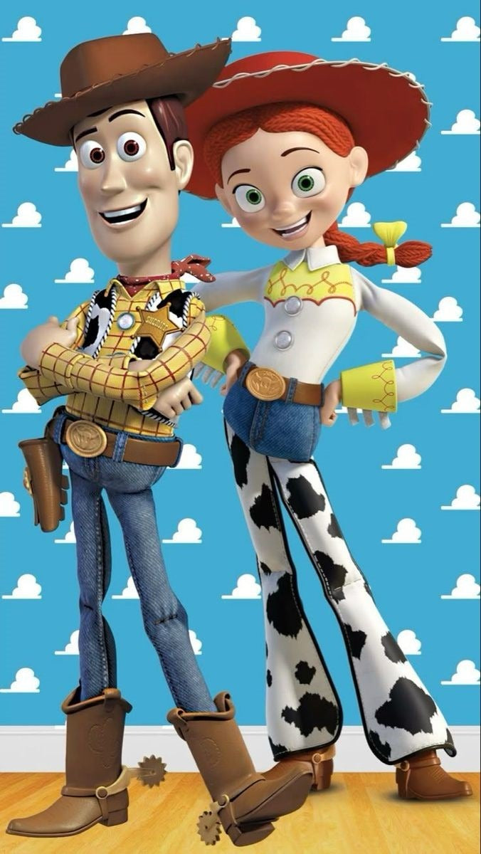 Frazada Toy Story Woody Y Jessy Fondo Azul Liso