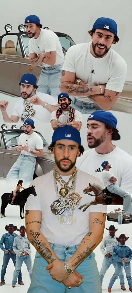 Frazada Bad Bunny Collage Con Gorra Liso