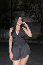 Frazada Karely Ruiz Vestido Negro Liso